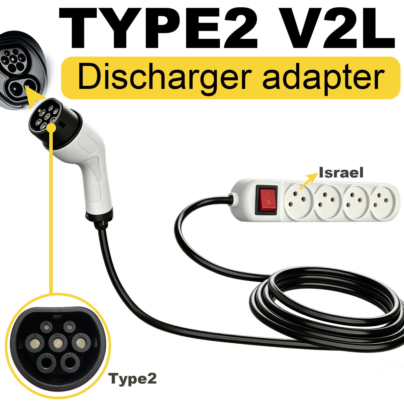 Outdoor Powerwall - Type2 V2L Discharge Adapter Israel Socket