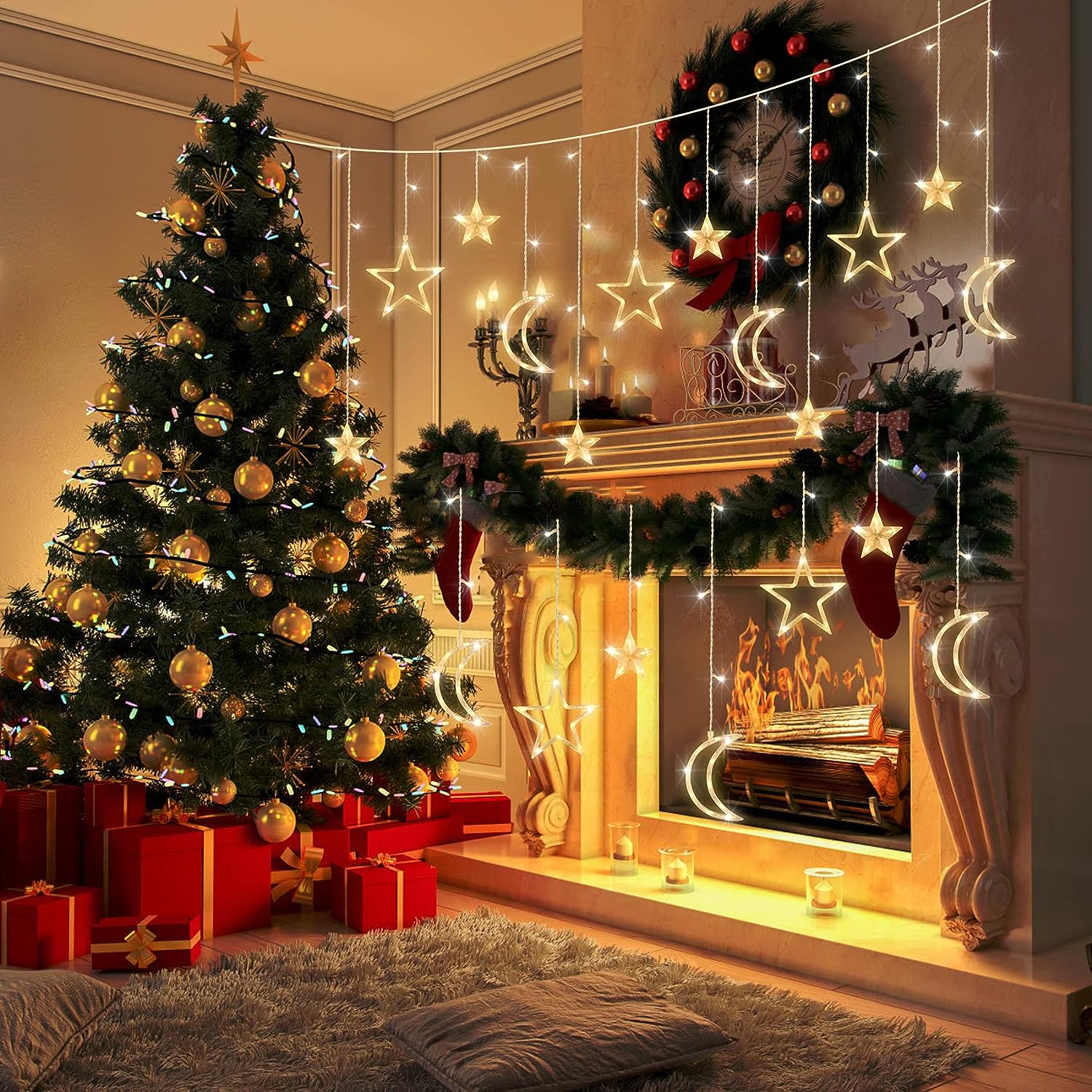 3.5m Star Moon LED Curtain Str - Outdoor Power For Xmas Lights ulasan dan harga